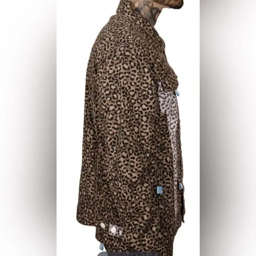 NWT The Hideout Clothing Men’s Tropics Leopard Denim Button Down Jacket - 3XL